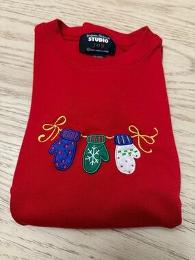 Studio Joy Red Holiday Mitten Sweatshirt
